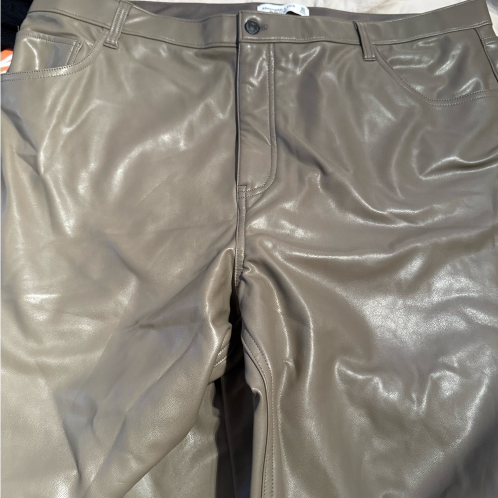 Abercrombie & Fitch Green/Taupe Vegan Leather Pants - Picture 2 of 4